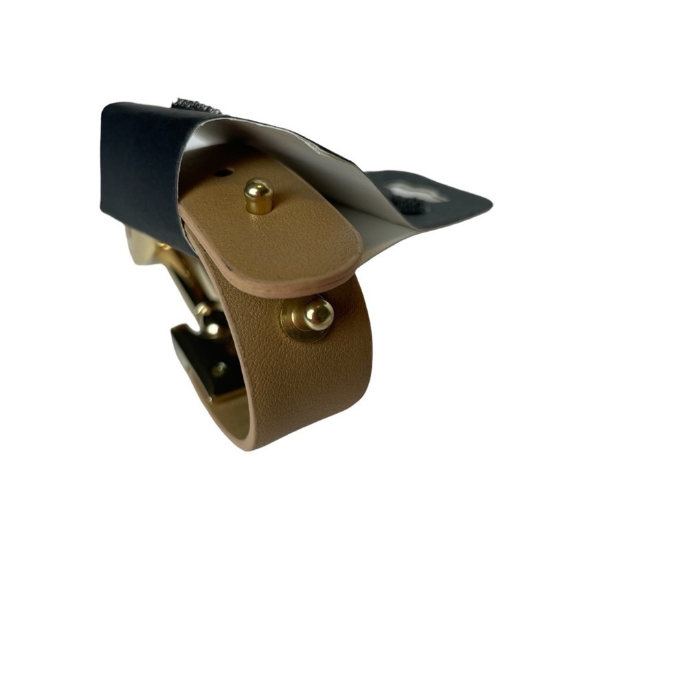 Gennaro Tan Faux Leather Adjustable Bracelet with Gold-Tone Bar and Accents - Picture 3 of 4